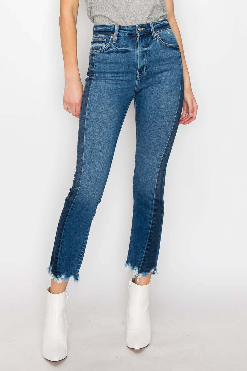 ‘She’s baaackk Side Detail Jean’ HIGH RISE SLIM STRAIGHT