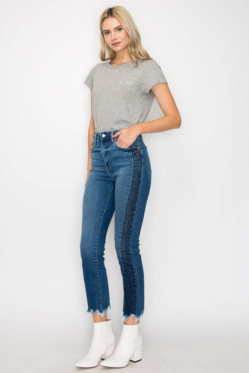 ‘She’s baaackk Side Detail Jean’ HIGH RISE SLIM STRAIGHT