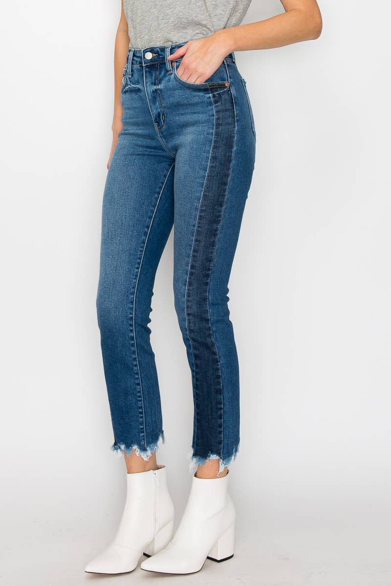 ‘She’s baaackk Side Detail Jean’ HIGH RISE SLIM STRAIGHT