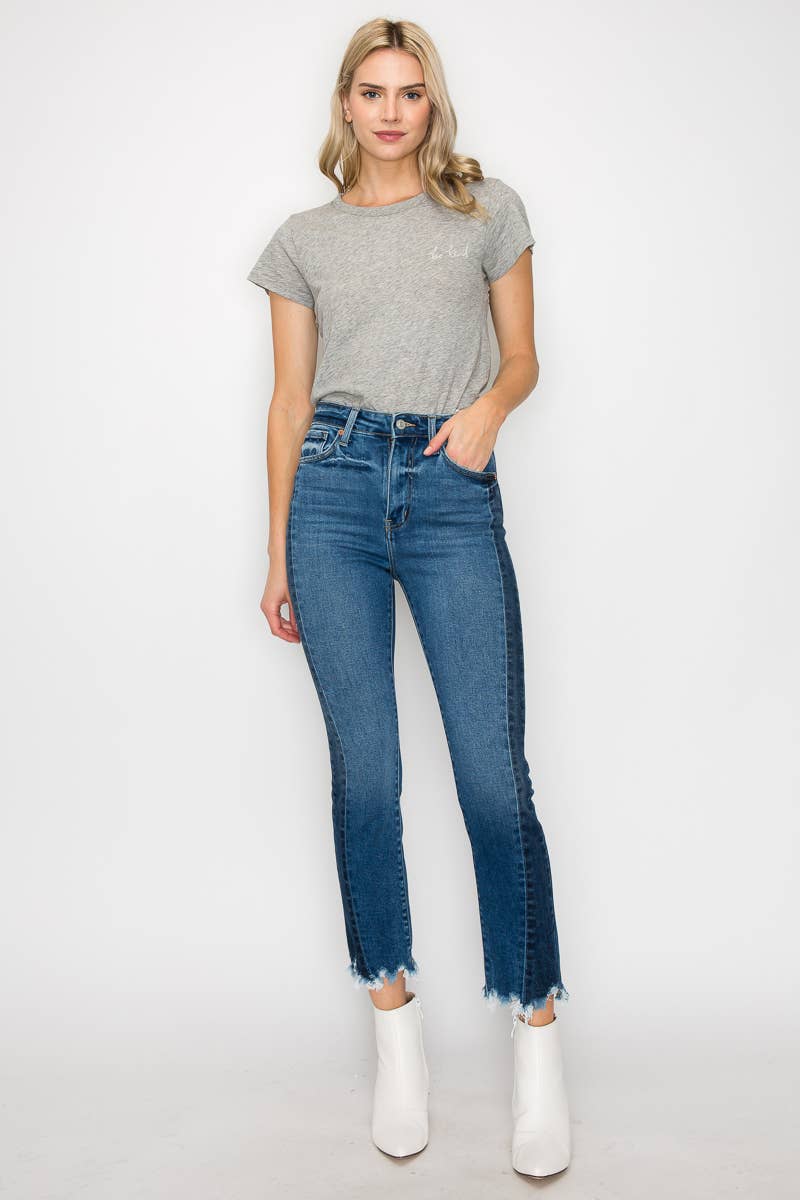 ‘She’s baaackk Side Detail Jean’ HIGH RISE SLIM STRAIGHT