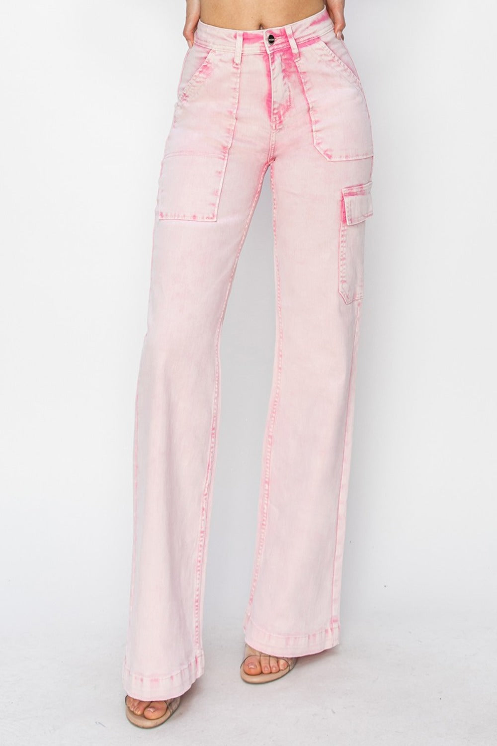 Acid Wash Pink High Rise Cargo Pocket Jeans