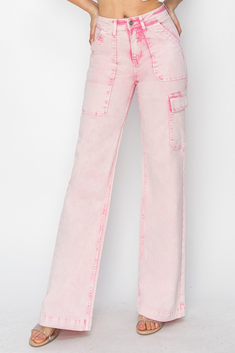 Acid Wash Pink High Rise Cargo Pocket Jeans