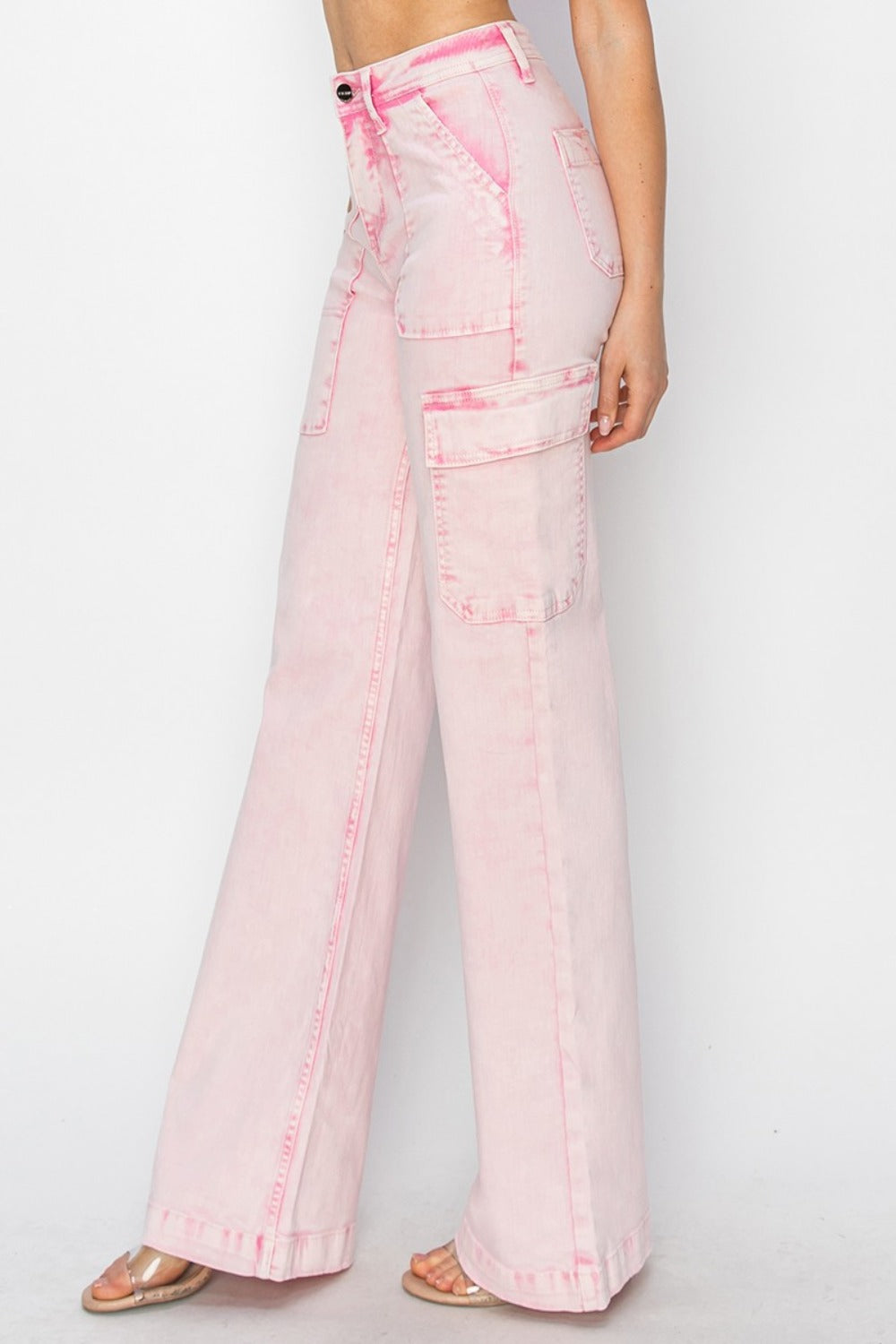 Acid Wash Pink High Rise Cargo Pocket Jeans
