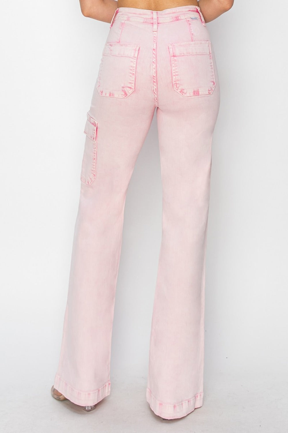 Acid Wash Pink High Rise Cargo Pocket Jeans