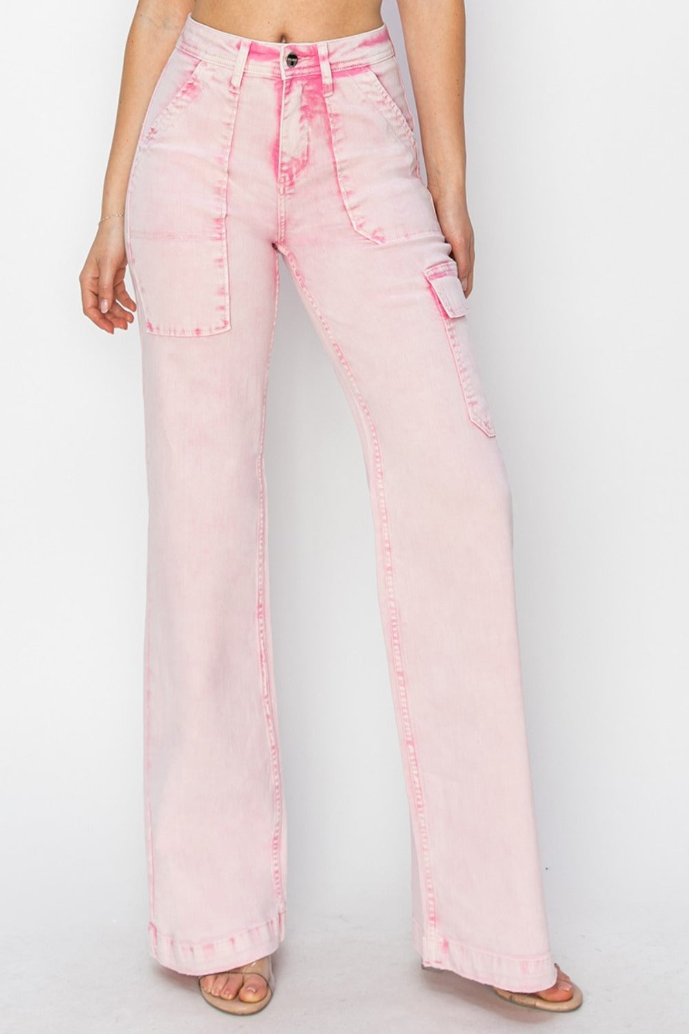 Acid Wash Pink High Rise Cargo Pocket Jeans